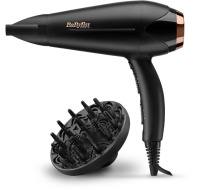 BaByliss D570DE fén na vlasy, 2200 W, ionizace, 2 rychlosti, 3 teploty, difuzér, tvarovací kartáč, černá