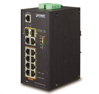 Planet switch IGS-5225-8P2T2S, PoE 8x 1000Base-T, 2x SFP, L2, SNMPv3, ONVIF, -40 až 75°C, 2x DC, IP30, 802.3at 240W