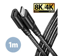 AXAGON BUCM32-CF10AB prodlužovací kabel USB-C (M) <-> USB-C (F), 1m, USB 20Gbps, PD 240W 5A, 8K HD, ALU, oplet, černý