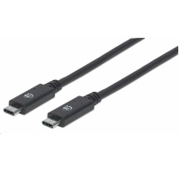 Manhattan USB-C kabel, USB 3.1 Gen 2, USB-C Male na USB-C Male, 10 Gbps, 5 A, 1m, černá