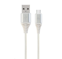 GEMBIRD Kabel USB 2.0 AM na Type-C kabel (AM/CM), 1m, opletený, bílo-strříbrný, blister, PREMIUM QUALITY