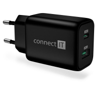 CONNECT IT Wanderer2 GaN nabíjecí adaptér 1×USB-C + 1xUSB-A, 33W PD, černá