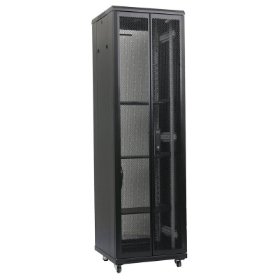 XtendLan 19" stojanový rozvaděč 42U 800x1000, nosnost 1000kg, perforované dveře i záda, kolečka, rozložený, černý