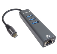 PREMIUMCORD Adaptér USB-C na Gigabit 10/100/1000Mbps + 3x USB3.0 konektor