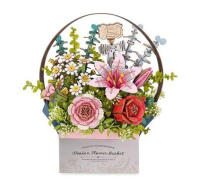 RoboTime 3D dřevěná skládačka Košík s květinami