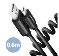AXAGON BUMM-AM10TB, TWISTER kabel Micro USB USB-A, 0.6m, USB 2.0, 2.4A, ALU, tpe, černý