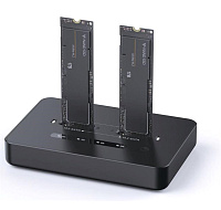 GEMBIRD dokovací stanice pro stolní počítače DD2-U3M2, USB-C, 2x M.2 SATA, NVMe SSD, černá