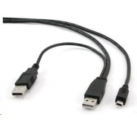 GEMBIRD Kabel USB 2.0 A-Mini B (5pin) propojovací 0,9m DUÁLNÍ (extra napájení)