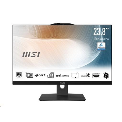 MSI PC AiO Modern AM242P 1M-2088XEU, Core 5 120U, 23.8 FHD, Anti-Glare, Non-Touch, 16GB, 512GB SSD, N/A, No OS, Black