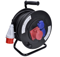 Solight prodlužovací přívod na bubnu, 3 zásuvky, 400V + 230V, 25m gumový kabel 5x1,5mm2, IP44