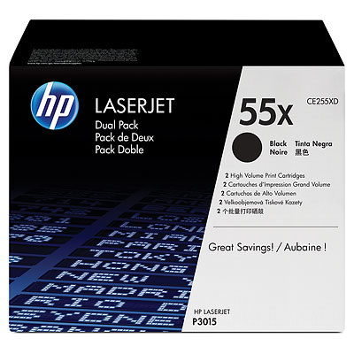 HP 55X Black 2-pack LJ Toner Cart, CE255XD (12,500 / 12,500 pages)