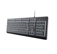 TRUST klávesnice Primo, Membránová, USB-C, Podsvícená, černá