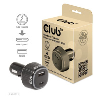 Club3D Auto nabíječka pro Notebooky 63W, 2 porty (USB-A + USB-C)