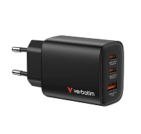 VERBATIM GaN Nabíječka Essentials 65W, 2xUSB-C, 1xUSB-A, černá