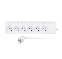 Solight 6z prodlužovací přívod, 3m, 3 x 1mm2, bílý, 6+1 vypínač