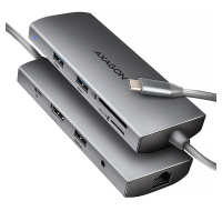 AXAGON HMC-8HLSA, USB 5Gbps hub, 3x USB-A, HDMI 4k/60Hz, RJ-45 GLAN, SD/microSD, audio, PD 100W, kabel USB-C 20cm