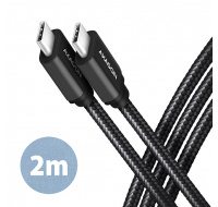 AXAGON BUCM3-CM20AB, SPEED kabel USB-C <-> USB-C, 2m, USB 3.2 Gen 1, PD 60W 3A, ALU, oplet, černý