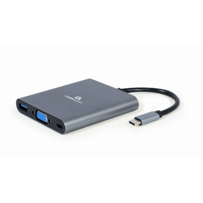 GEMBIRD CABLEXPERT USB-C 6-in-1 multi-port adapter (Hub3.1 + HDMI + VGA + PD + čtečka karet + stereo audio)