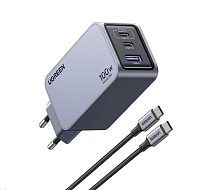 UGREEN síťová rychlonabíječka Nexode Pro 100W 3-Port, 2x USB-C, 1x USB-A, GaN, stříbrná