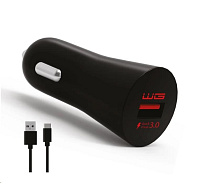 WG - Autonabíječka Fast 1x USB-A, Quick Charge 3.0, 5 V - 9 V - 12 V, + kabel Type-C, černá