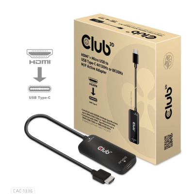 Club3D Adaptér HDMI + Micro USB na USB-C 4K120Hz/8K30Hz, Active Adapter M/F