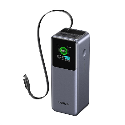 UGREEN powerbanka s rychlým nabíjením 20000mAh 3-port s displejem, Li-ion, 165W, 2x USB-C, 1x USB-A, stříbrná